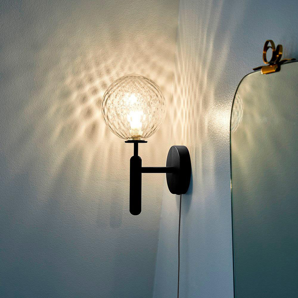 Kynlo Wandleuchte Mit Stecker Transparent Optisches Glas Kugel Nordisch Minimalistisch für Schlafzimmer
