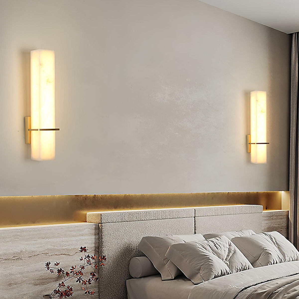 Ritta Wall Lamp White Alabaster Brass Modern Cuboid