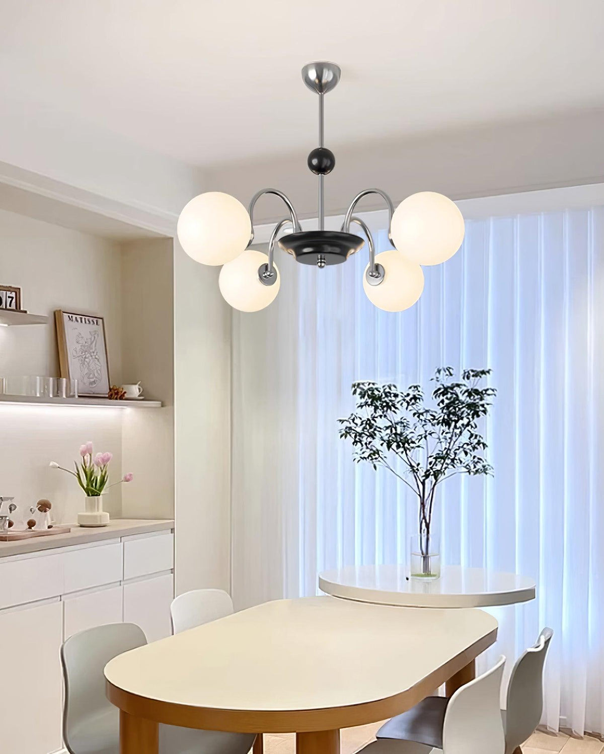 Kronleuchter gekrümmte Arme Kugelschirme moderner Retro-Stil Esszimmer