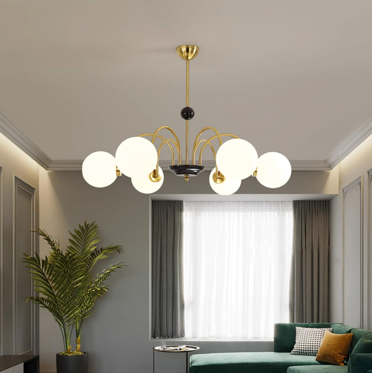 Kronleuchter gekrümmte Arme Kugelschirme moderner Retro-Stil Esszimmer