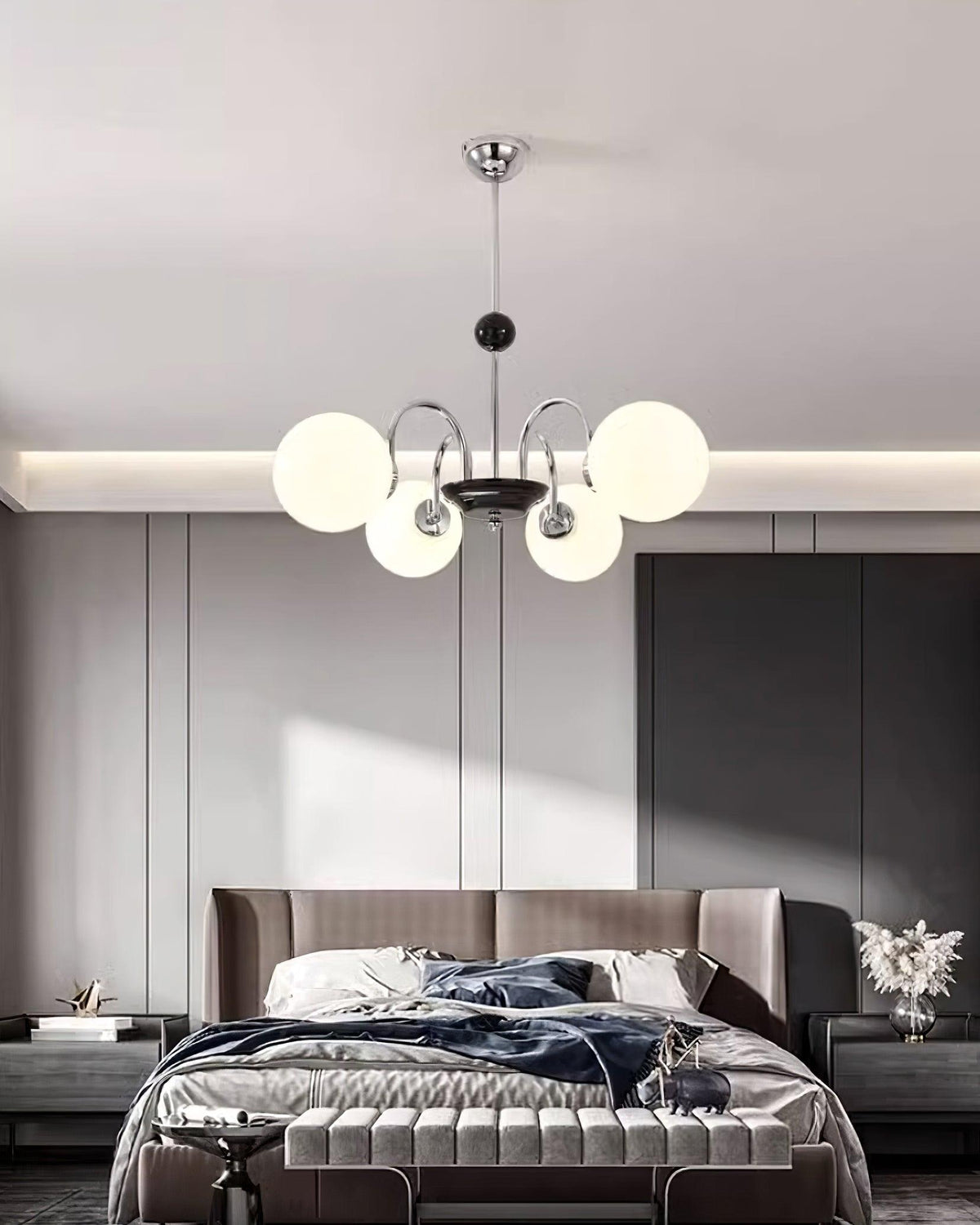 Kronleuchter gekrümmte Arme Kugelschirme moderner Retro-Stil Esszimmer