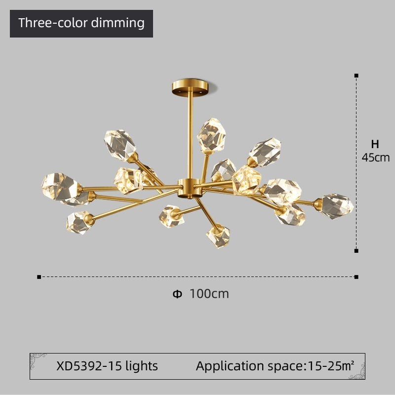 Kristy Vintage Vintage LED Kronleuchter Sputnik Gold Wohn/Schlafzimmer Kristall