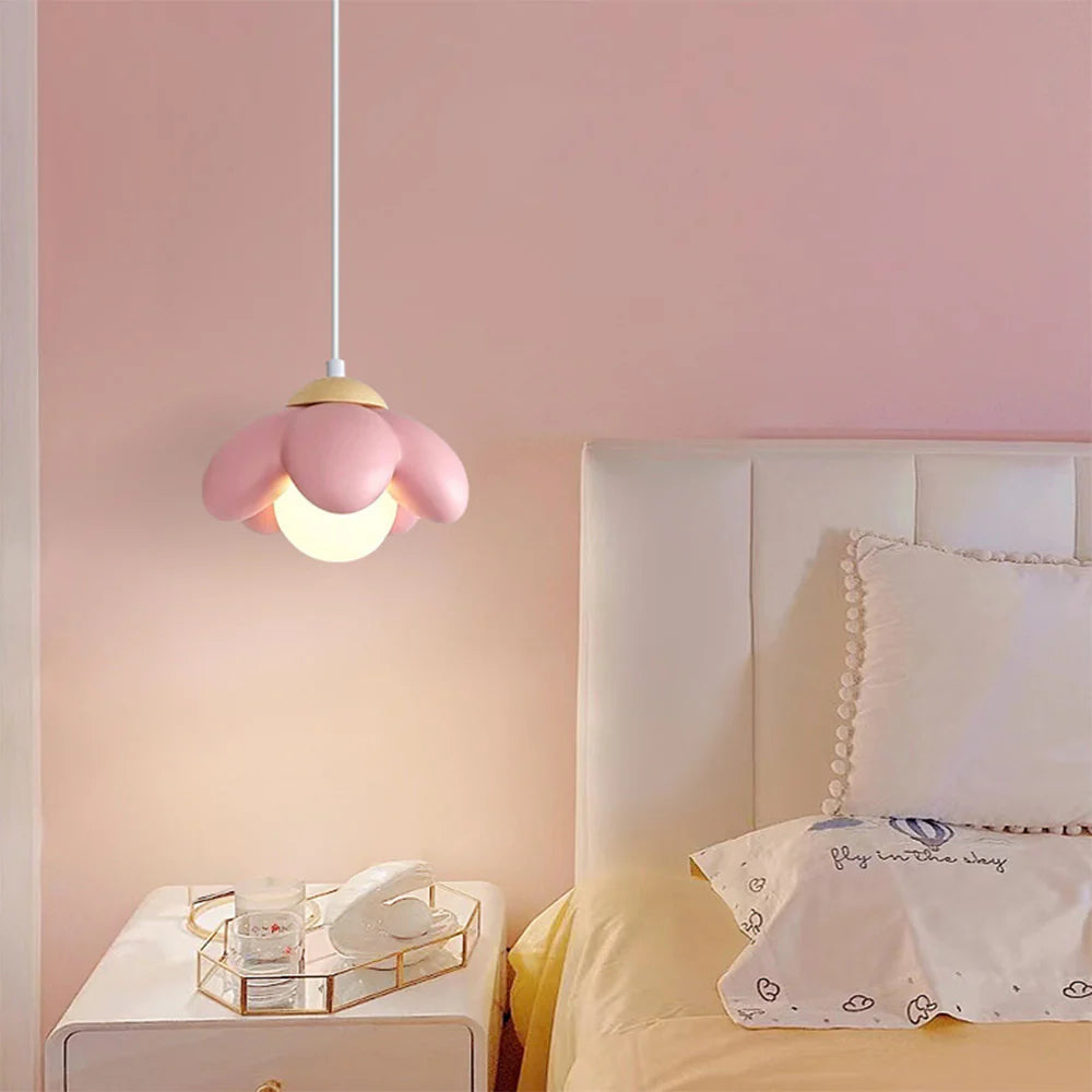 Valentina Modern Blume LED Pendelleuchte Holz Schlafzimmer