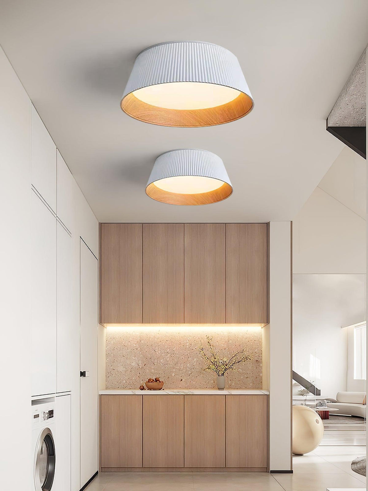 Rineia Deckenleuchte geripptes Trommelform Holz Elegant Zeitgenössisch