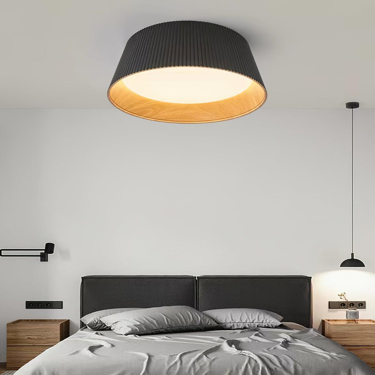 Rineia Deckenleuchte geripptes Trommelform Holz Elegant Zeitgenössisch