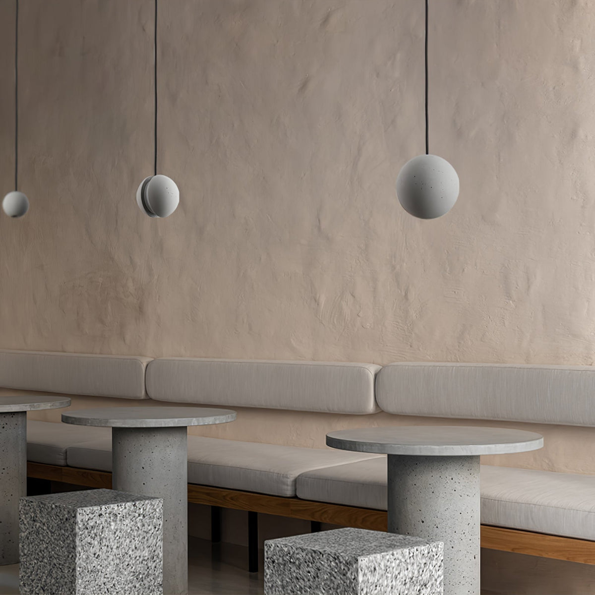Umi Pendelleuchte aus Beton Kugel Mond Minimalistisch