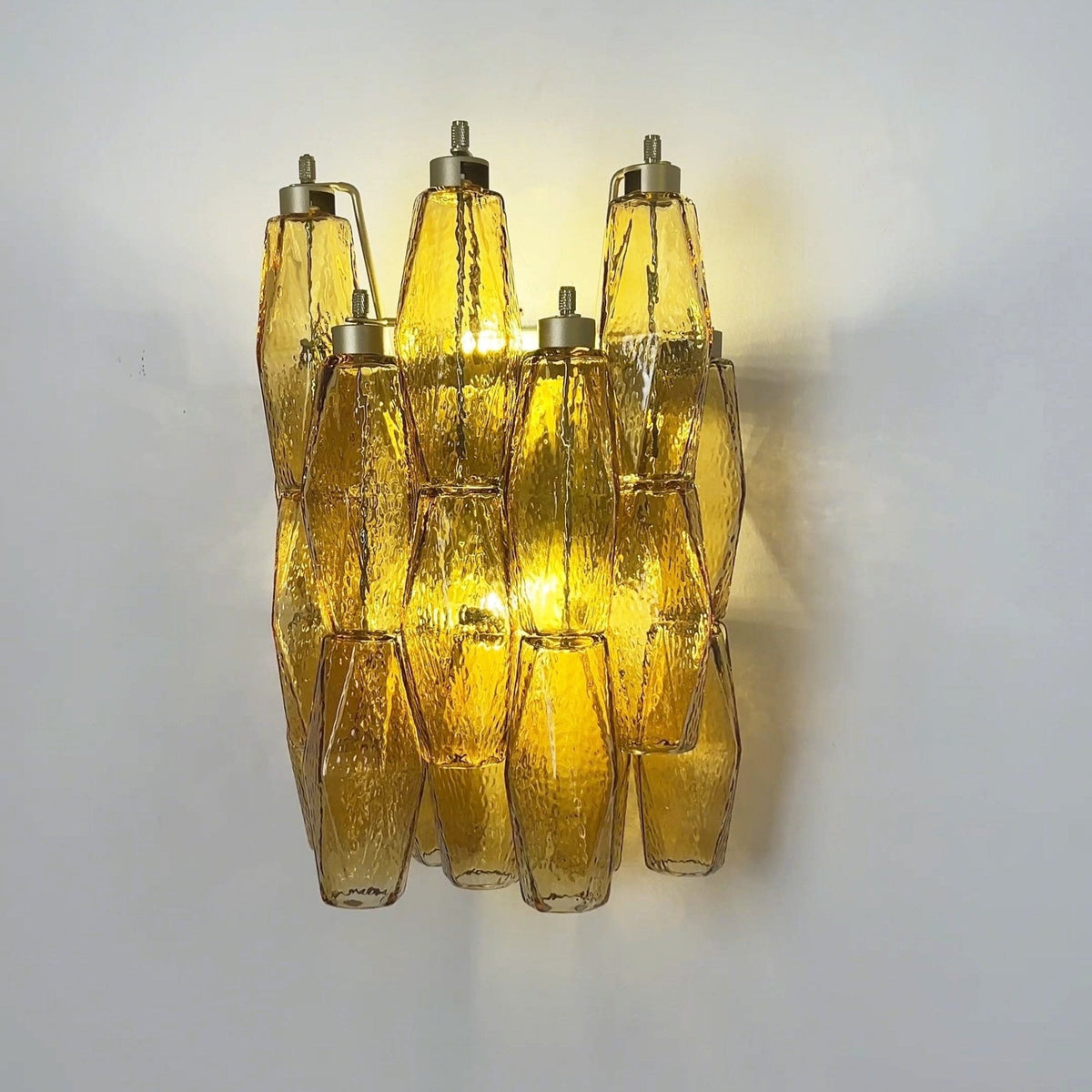 Liorenette Wandleuchte Bernstein Rhombus-Glas Geometrisches Murano Warmglühen