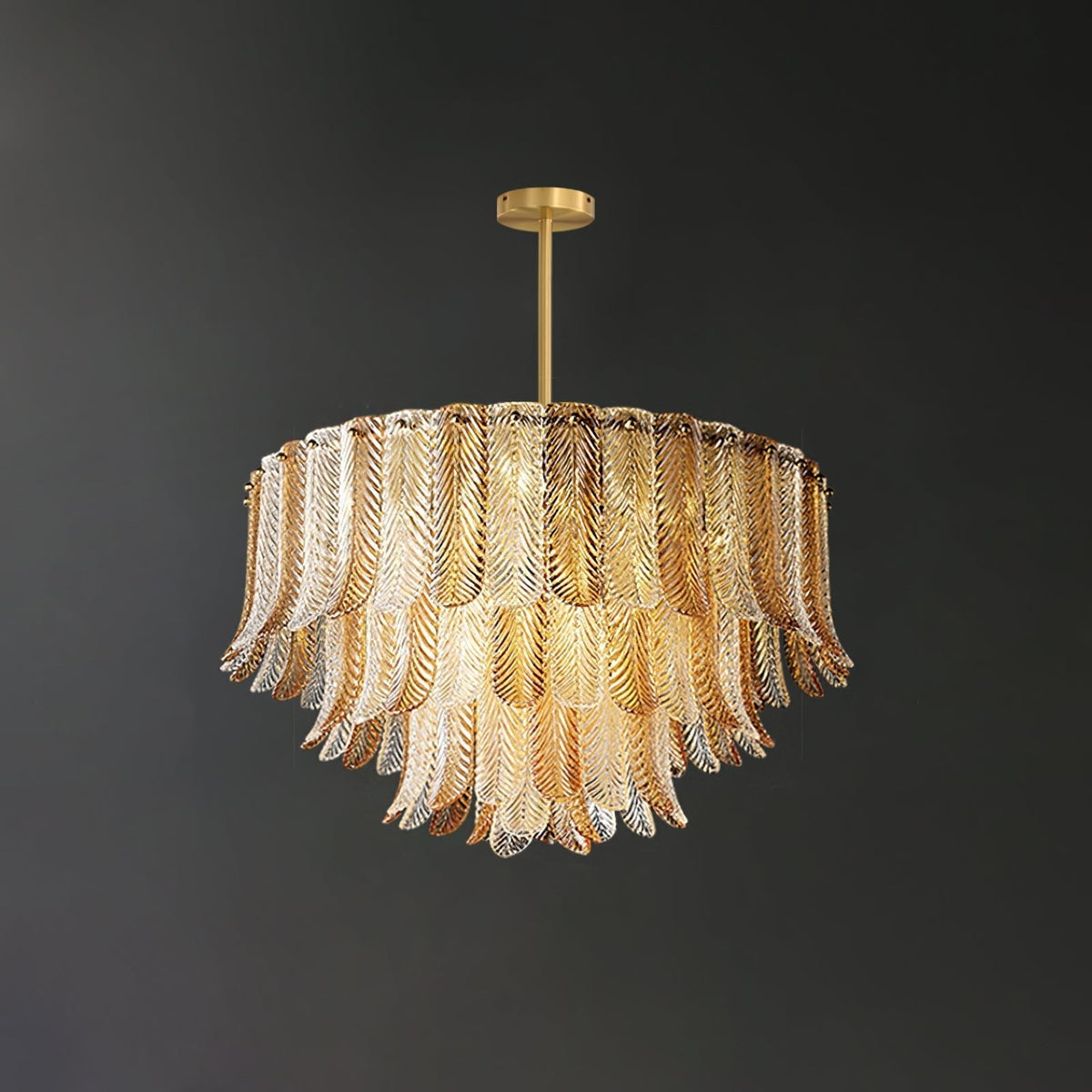 Liorelena Kronleuchter aus Glas in Blattform mit Gold-Finish und verjüngtem Design