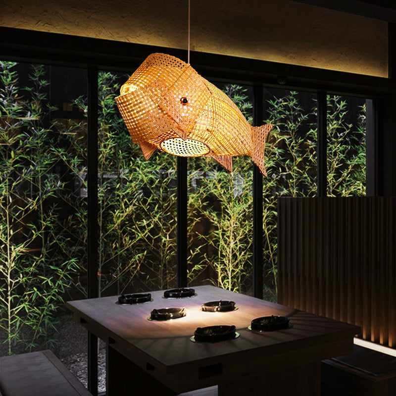 Muto Design LED Pendelleuchte Holz Ess/Schlaf/Kinderzimmer Rattan