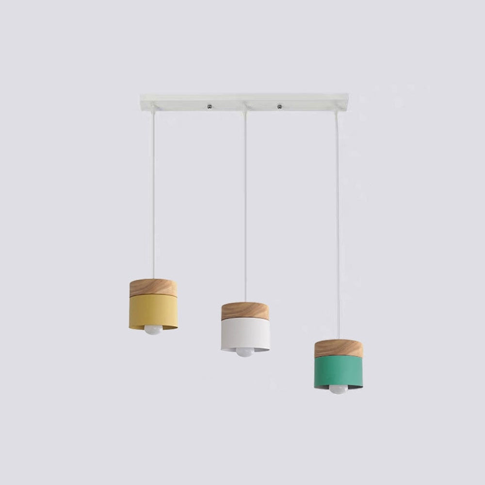 Aria Pendelleuchte Arisha Zylinder LED Grau/Weiß/Gelb/Grün Wohnzimmer Holz