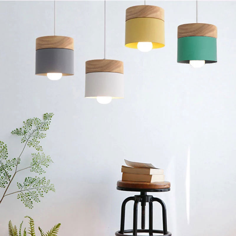 Aria Pendelleuchte Arisha Zylinder LED Grau/Weiß/Gelb/Grün Wohnzimmer Holz