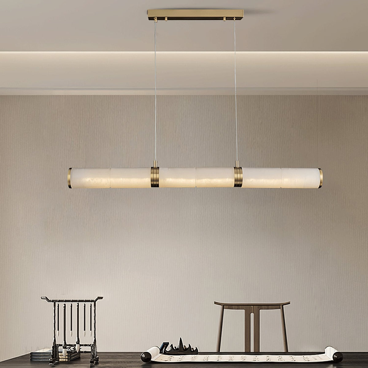 Gevrel Minimalistische Alabaster-Pendelleuchte in linearer Form