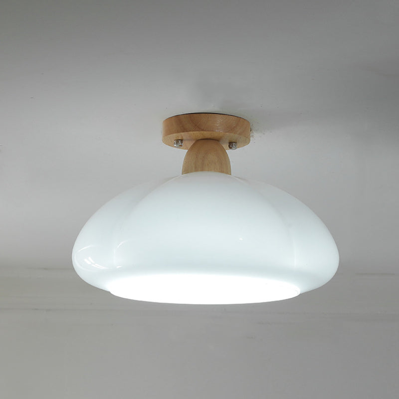 Valentina Modern Pumpkin LED Deckenleuchte Glas Holz Wohnzimmer