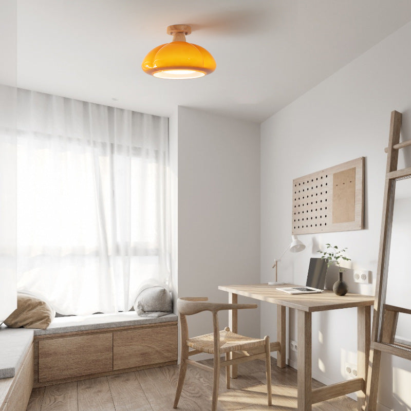 Valentina Modern Pumpkin LED Deckenleuchte Glas Holz Wohnzimmer
