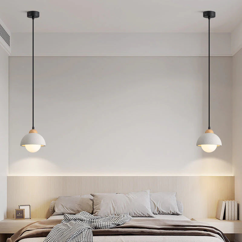 Muto Modern LED Pendelleuchte Weiß Holz Glas Schlafzimmer