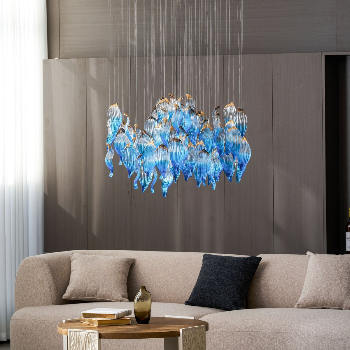 Asteria Wellen-geblasene Glas Kronleuchter in Kieselsteinform