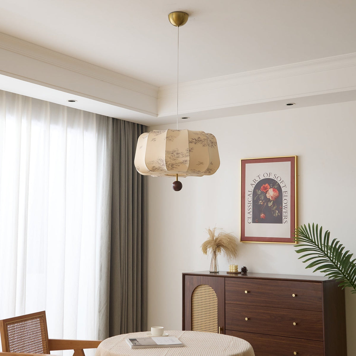 Sylaeria Pendelleuchte aus Holz und Stoff
