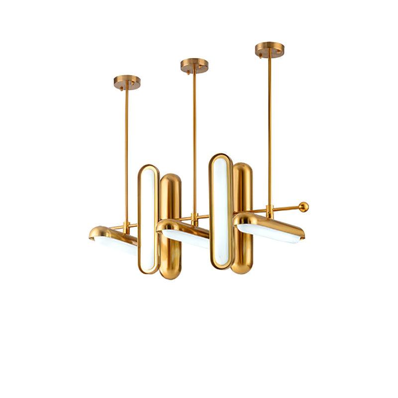 Lyvinaris Geometrische Pendelleuchte aus Messing in linearer Form