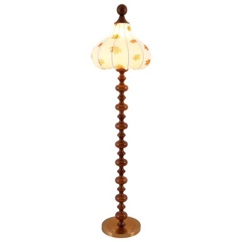 Qrathen Stehleuchte aus Holz und Stoff im Retro-Stil