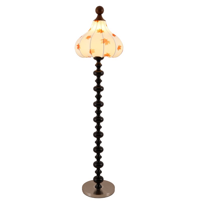 Qrathen Stehleuchte aus Holz und Stoff im Retro-Stil