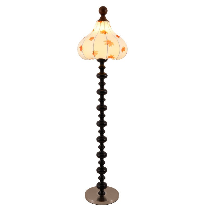 Qrathen Stehleuchte aus Holz und Stoff im Retro-Stil