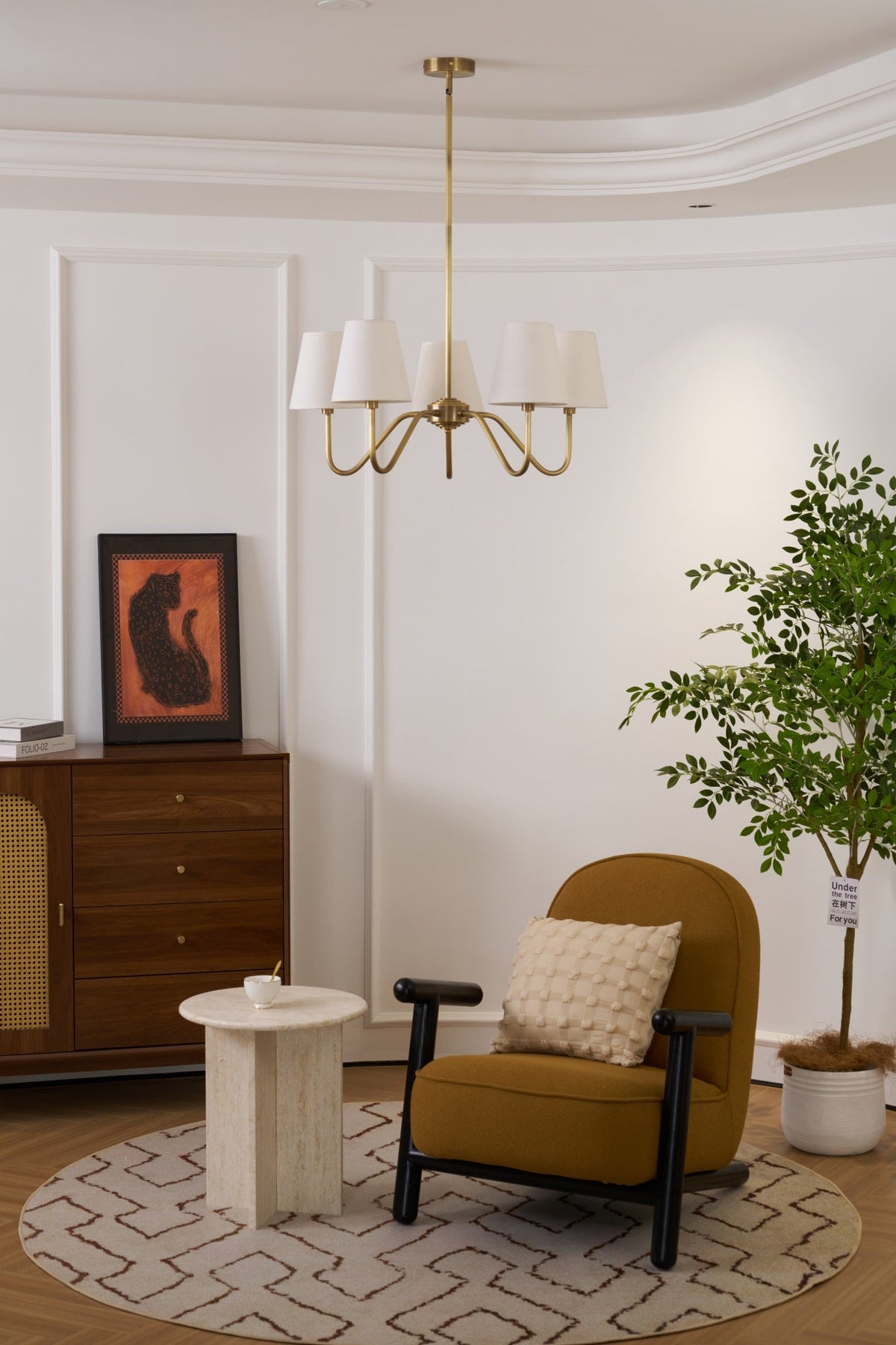 Viraean Vintage Industrial Kronleuchter aus Messing mit Stoffschirm