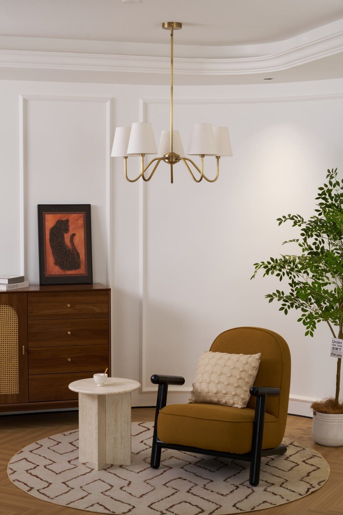 Viraean Vintage Industrial Kronleuchter aus Messing mit Stoffschirm