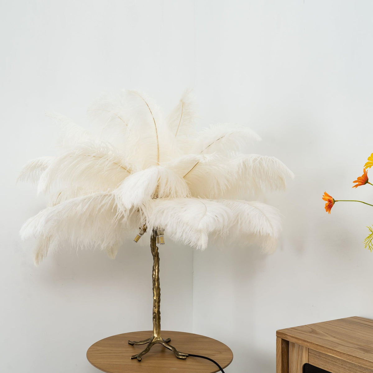 Ostrich Tischlampe aus Federn