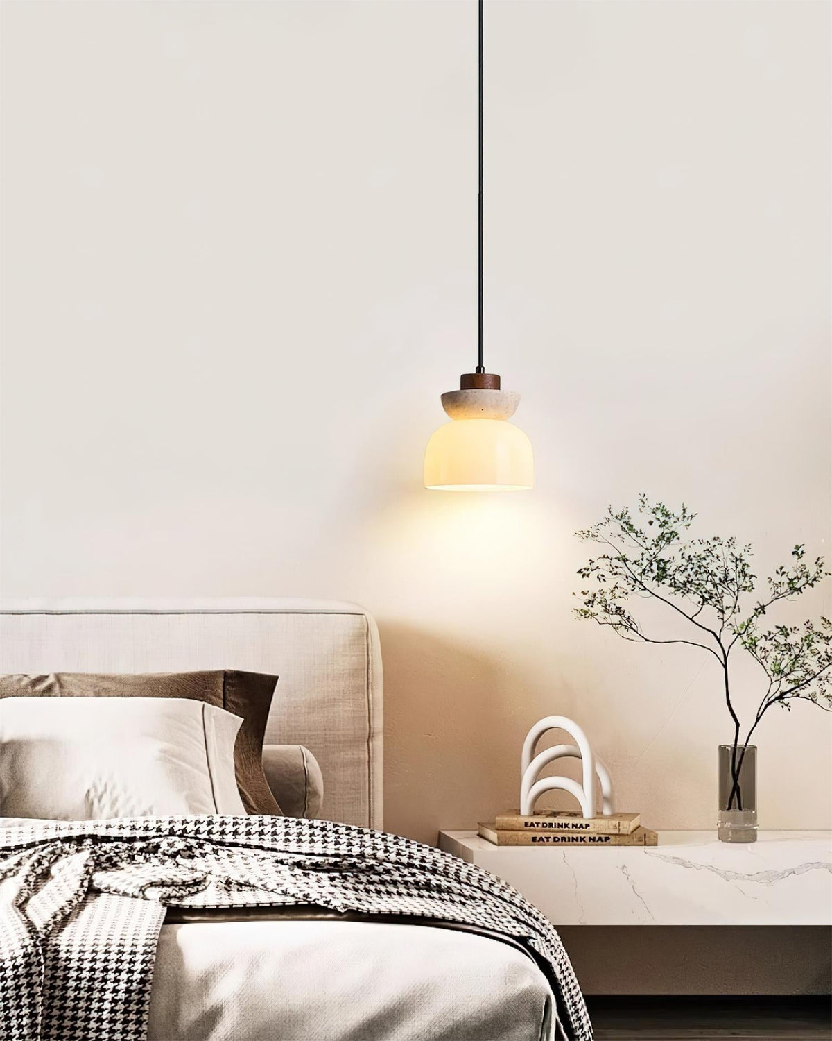 Norenx Travertine Dome Glas Pendelleuchte