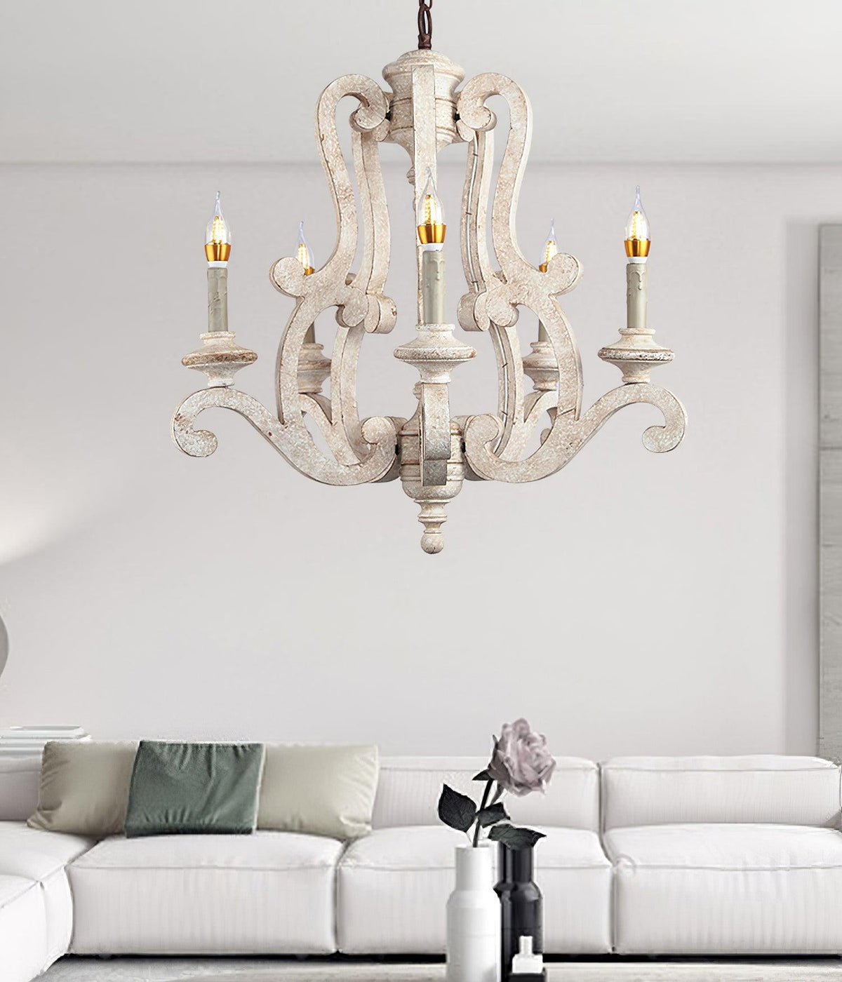 Arixy Kronleuchter aus Holz in Kerzenform im Mid-Century-Stil