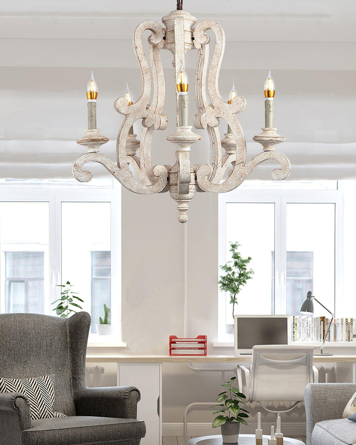 Arixy Kronleuchter aus Holz in Kerzenform im Mid-Century-Stil