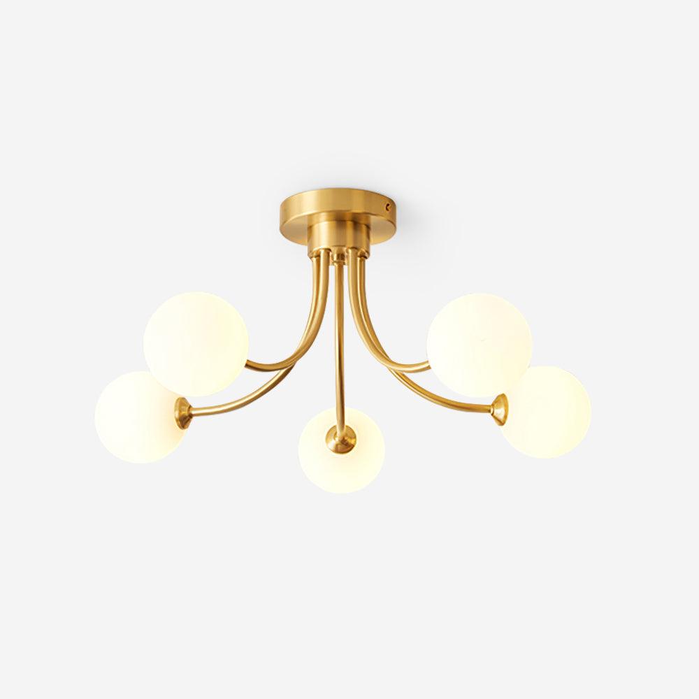 Deckenleuchte Messing verzweigter Arme Opal Kugellampen modern elegant