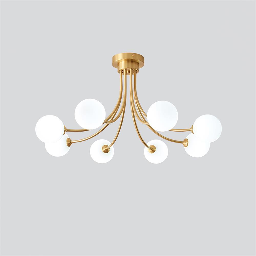 Deckenleuchte Messing verzweigter Arme Opal Kugellampen modern elegant