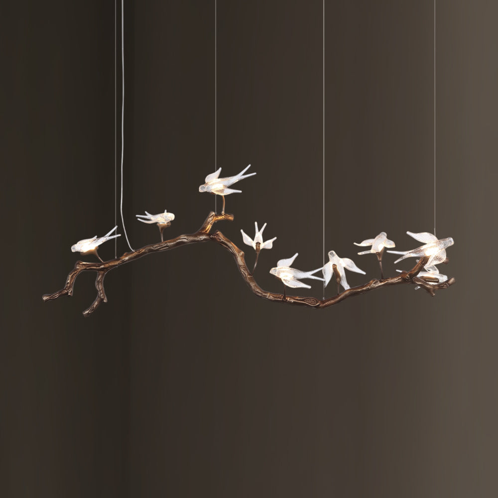 Dovemere Linearer Kronleuchter mit Zweigen und Vögeln