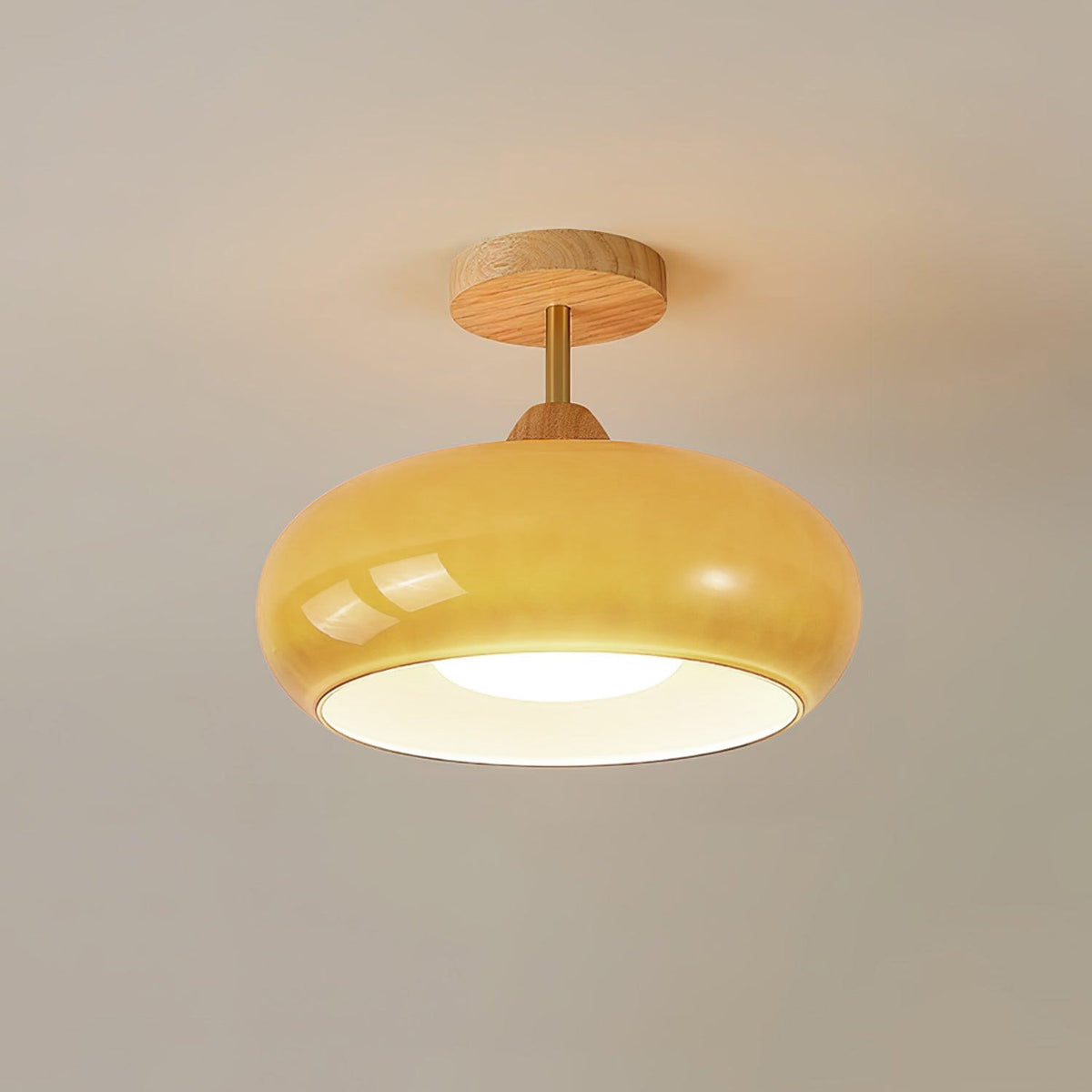 Aldaline Deckenleuchte aus Glas und Holz mit Lampenschirm