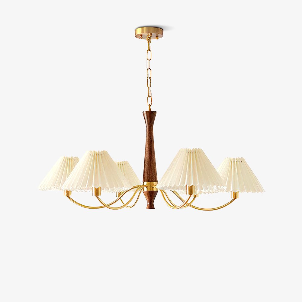 Calivine Kronleuchter mit Falten und weißen Lampenschirmen im Mid-Century-Stil