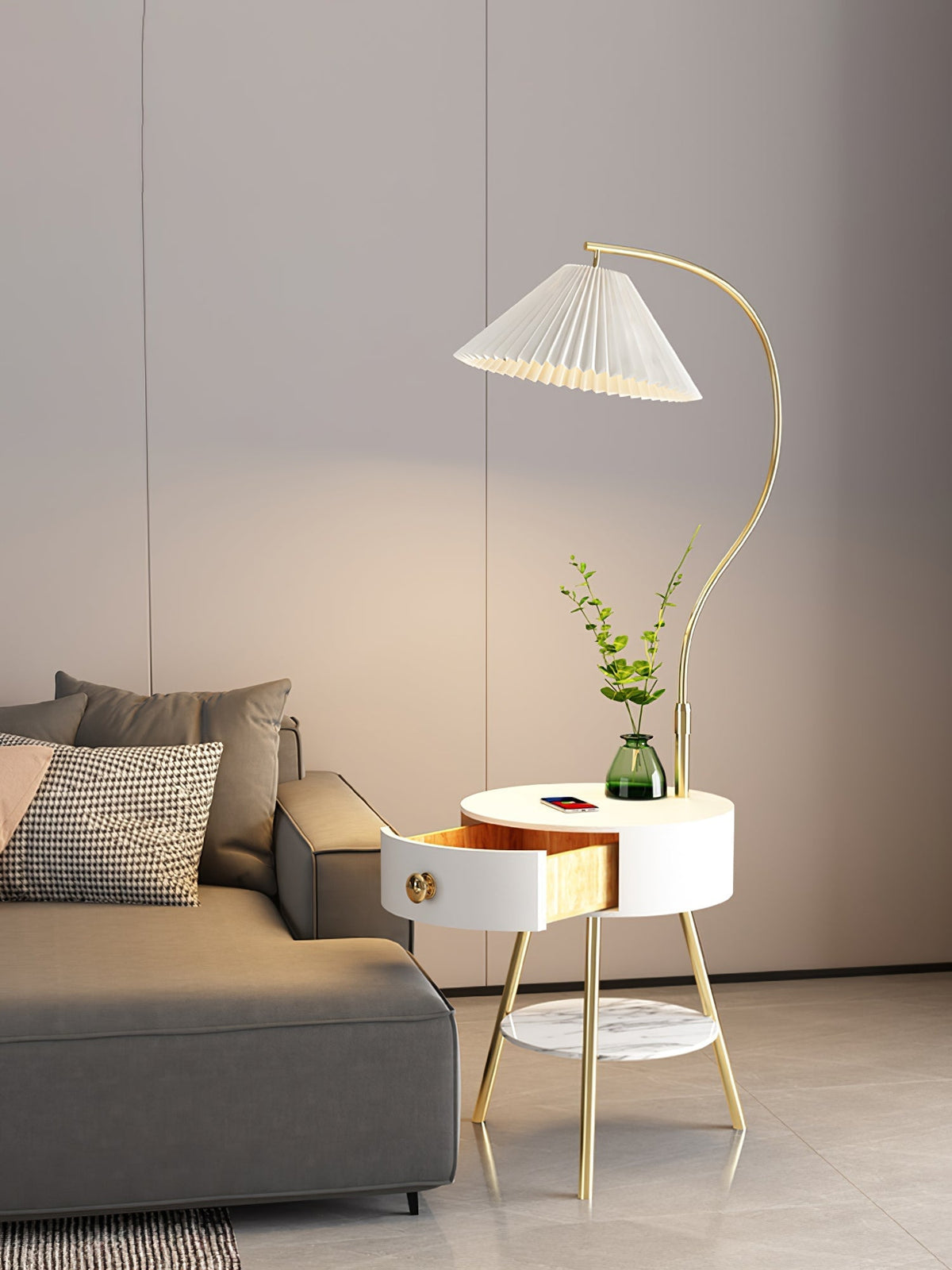 Yase Stehleuchte aus Holz und Marmor