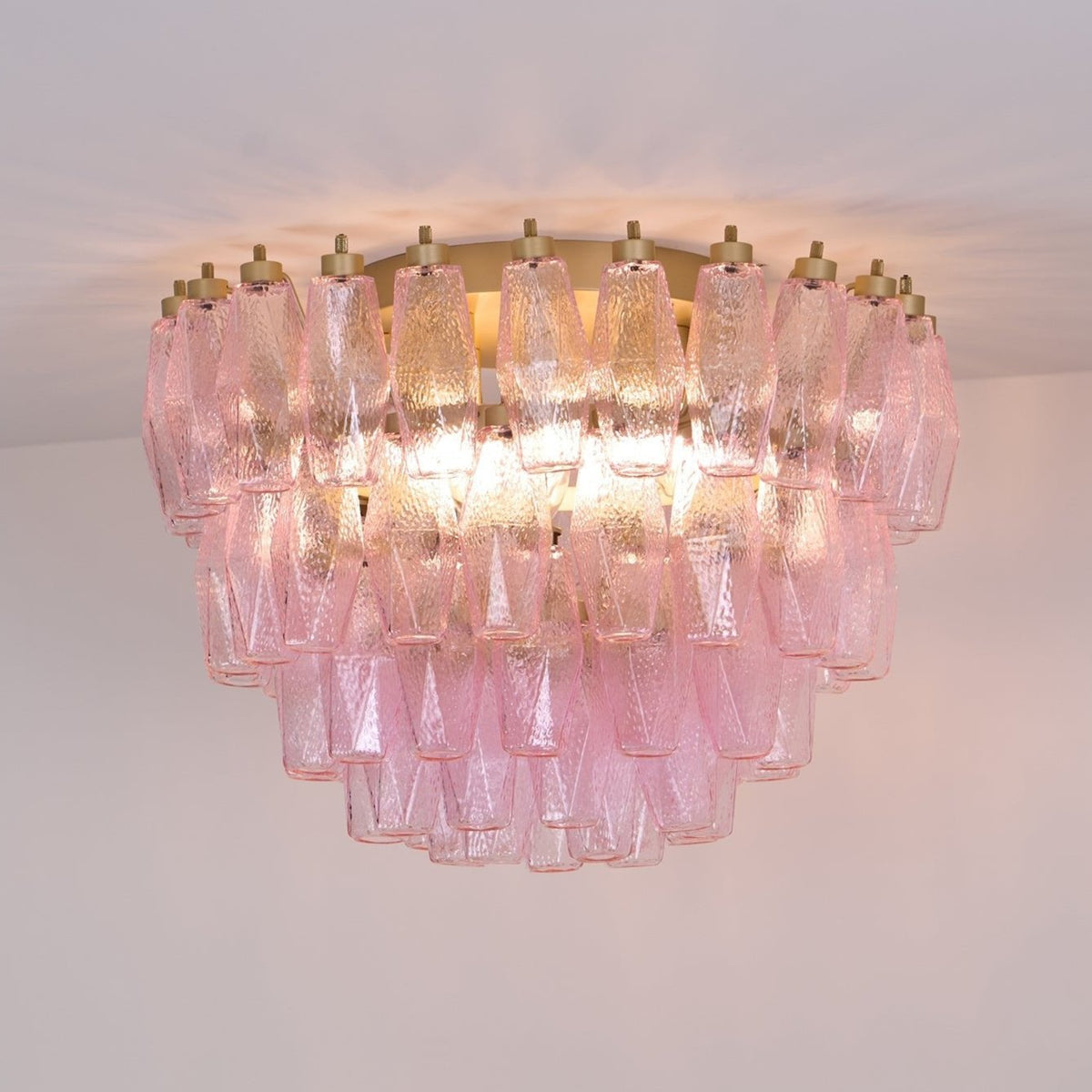 Celelaya Deckenleuchte Poliedri Pink Murano-Glas geschichtet flach