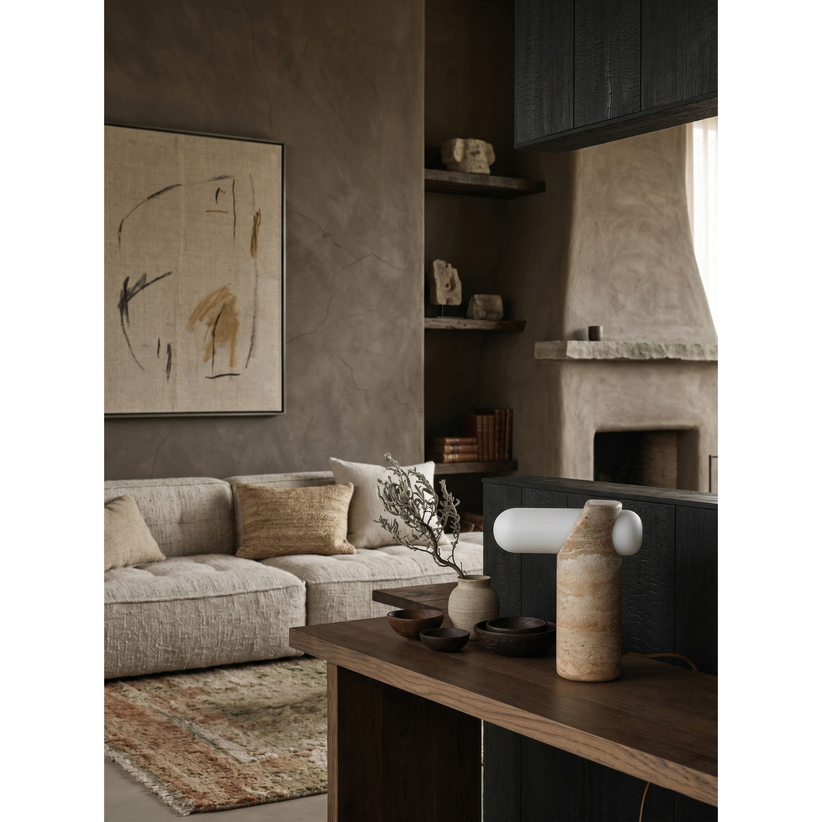 Marwen Travertin-Tischleuchte in Beige