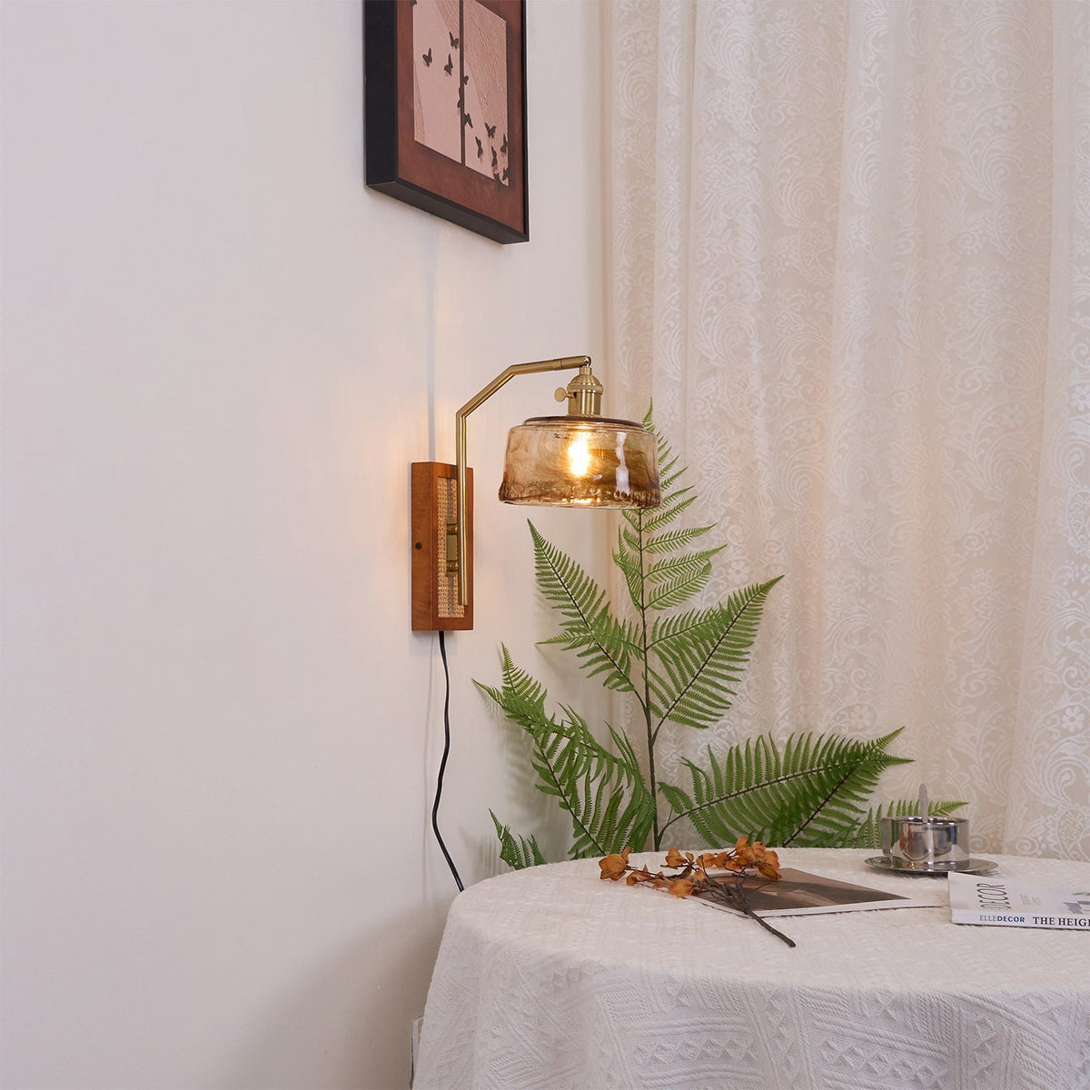 Brix Premium zeitgenössische Kunstglas-Wandleuchte mit Bambus