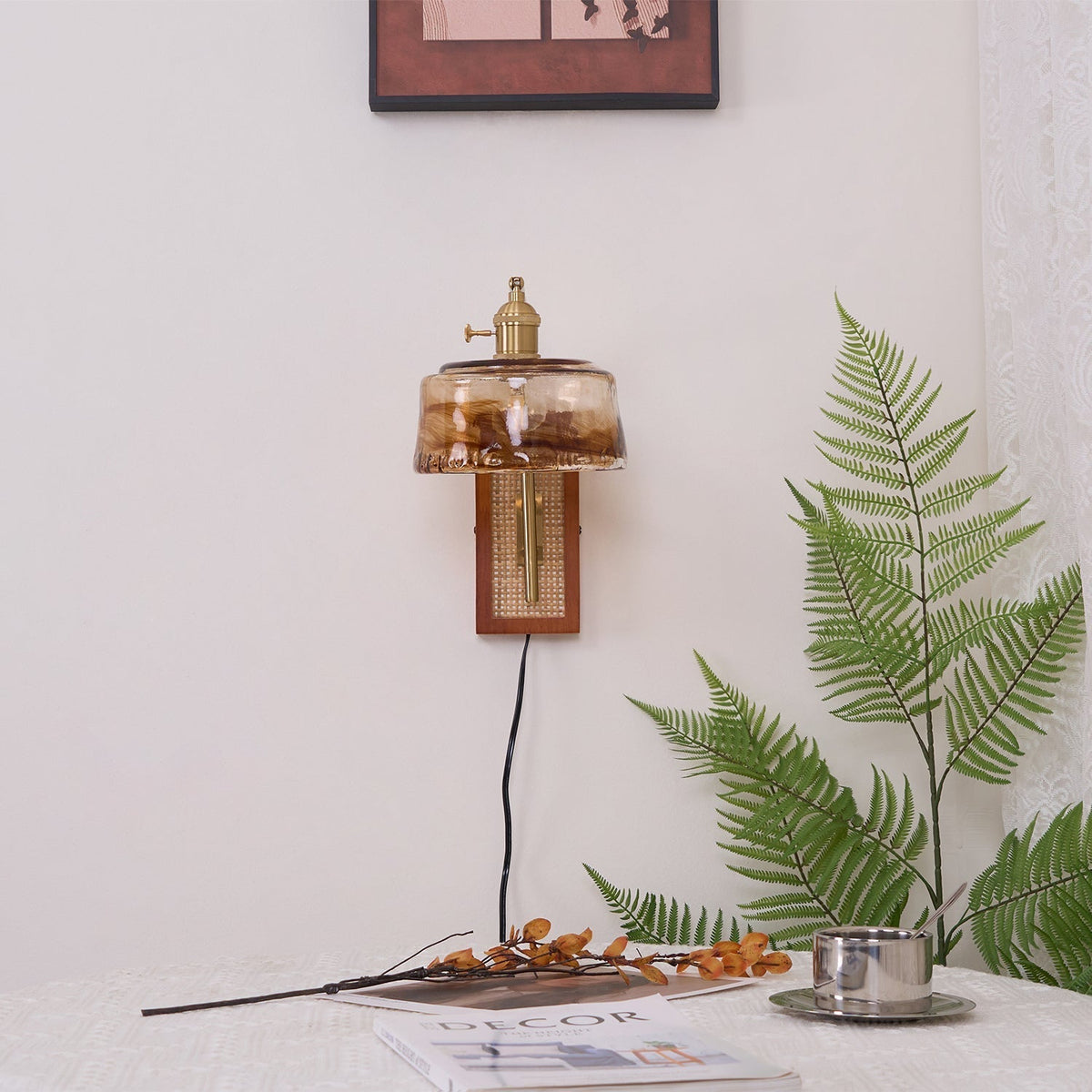 Brix Premium zeitgenössische Kunstglas-Wandleuchte mit Bambus