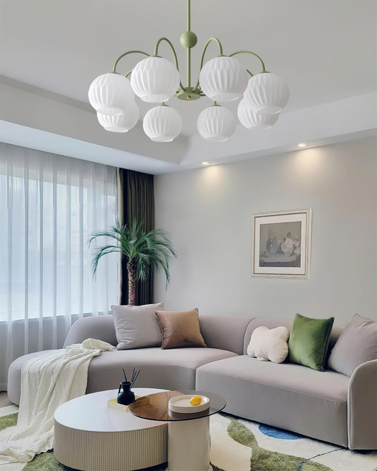 Velaaria Kronleuchter aus grünem geripptem Glas modern 8-Light
