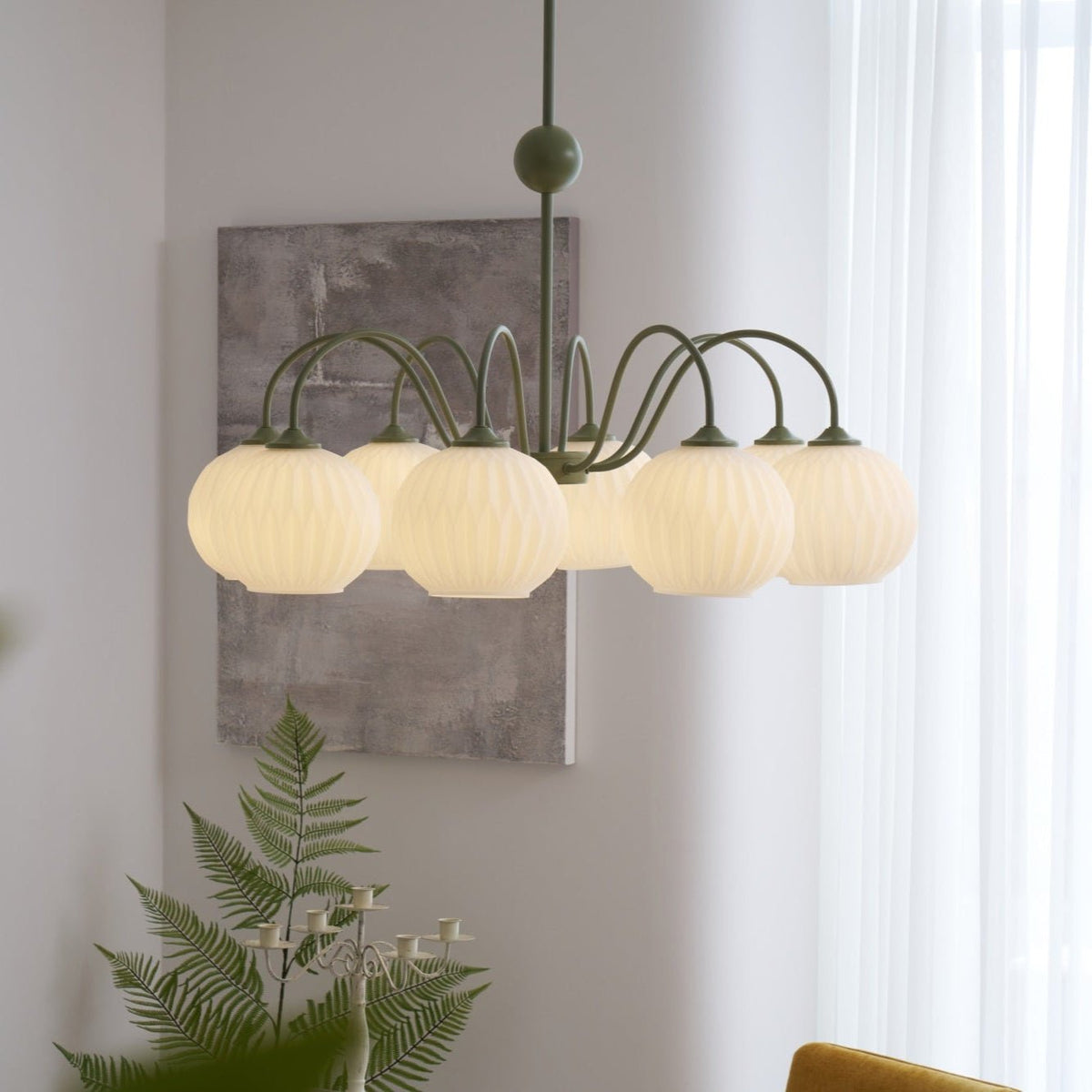 Velaaria Kronleuchter aus grünem geripptem Glas modern 8-Light