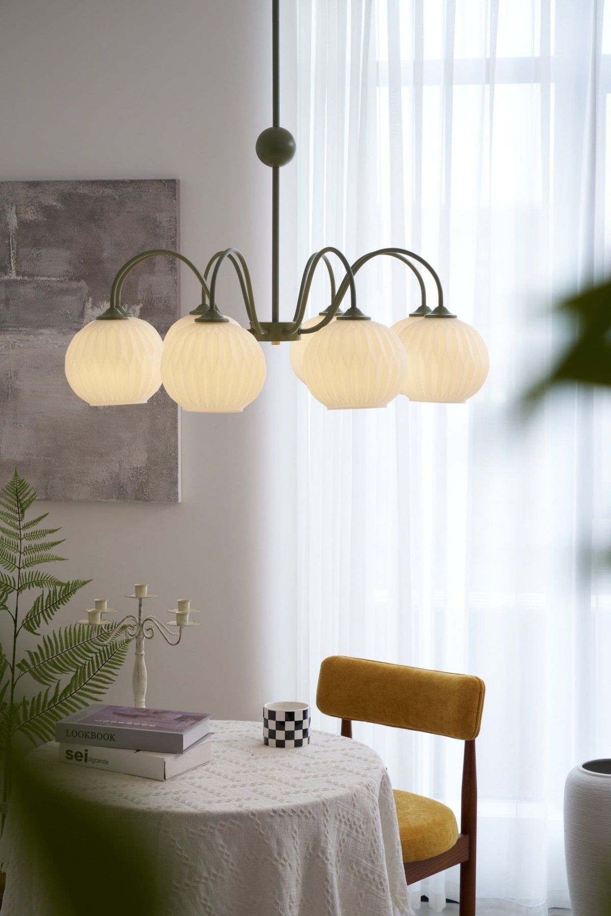 Velaaria Kronleuchter aus grünem geripptem Glas modern 8-Light