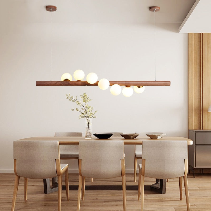Valentina Design LED Pendelleuchte Kugel Linear EssWohn/Schlafzimmer Holz/Glas