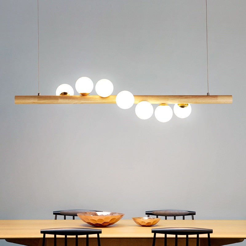 Valentina Design LED Pendelleuchte Kugel Linear EssWohn/Schlafzimmer Holz/Glas