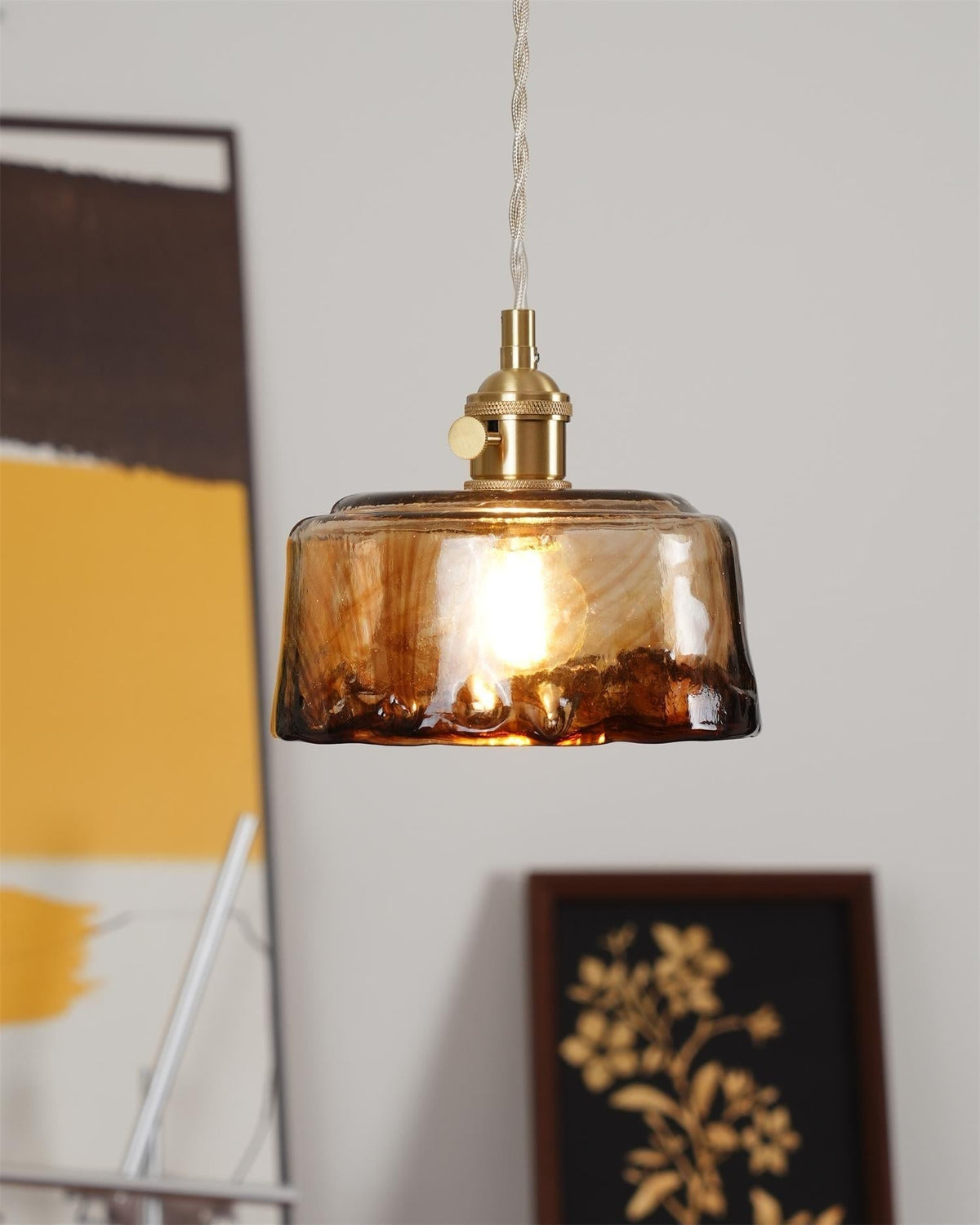 Velon Vintage Bernstein-Glas-Pendelleuchte