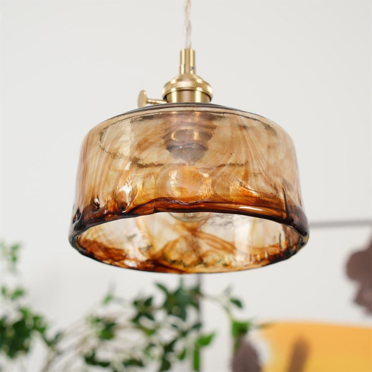 Velon Vintage Bernstein-Glas-Pendelleuchte