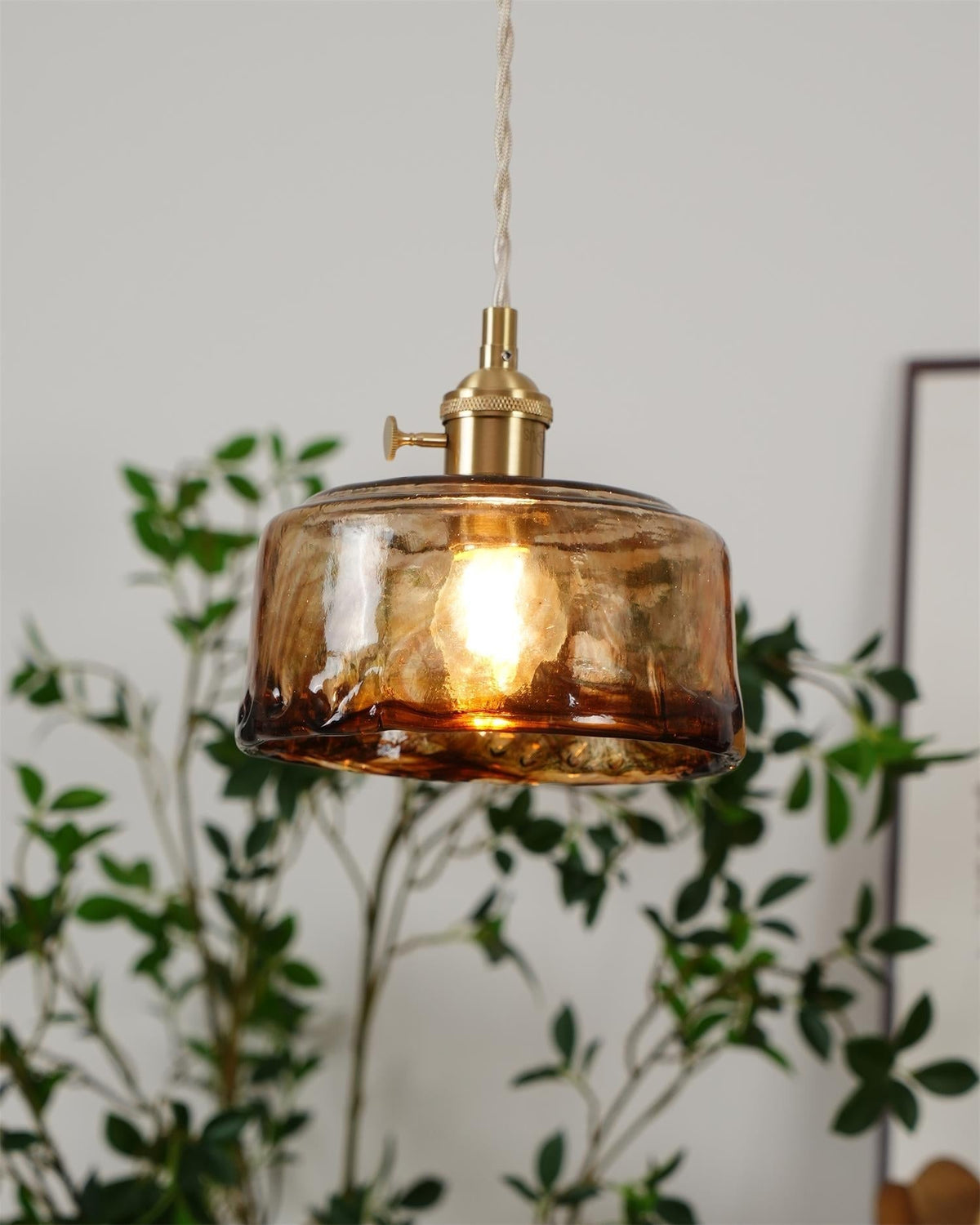 Velon Vintage Bernstein-Glas-Pendelleuchte