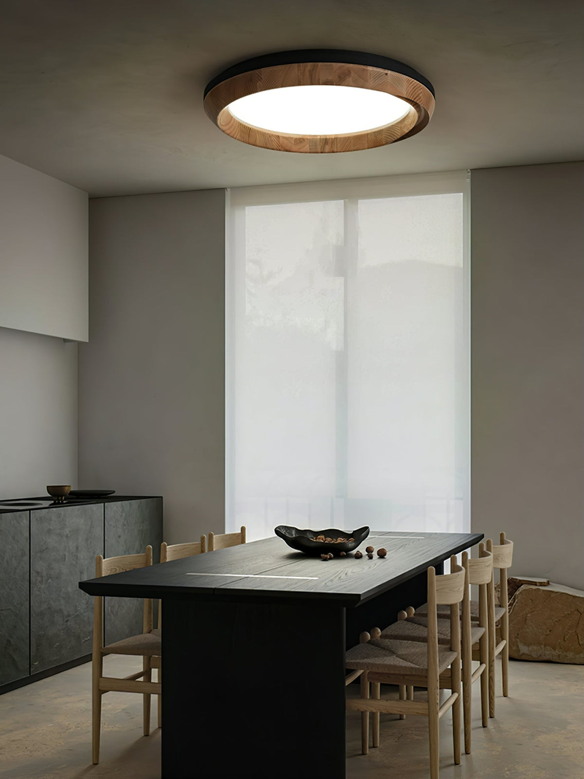 Aurdoreth zeitgenössische minimalistische Deckenleuchte aus Holz mit Wellenoptik